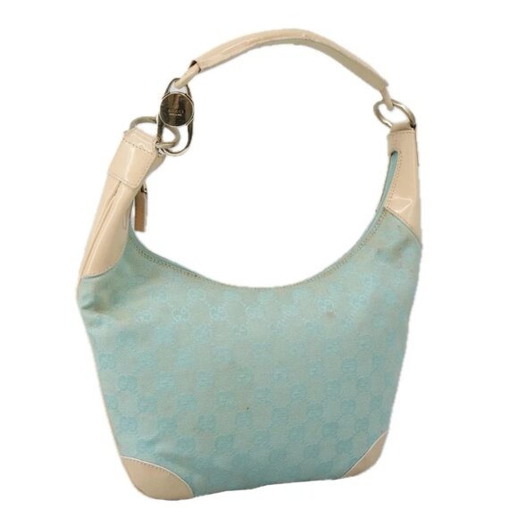 GUCCI GG Canvas Shoulder Bag Light Blue Gold 001 4158 Auth 103560 - Picture 1 of 16